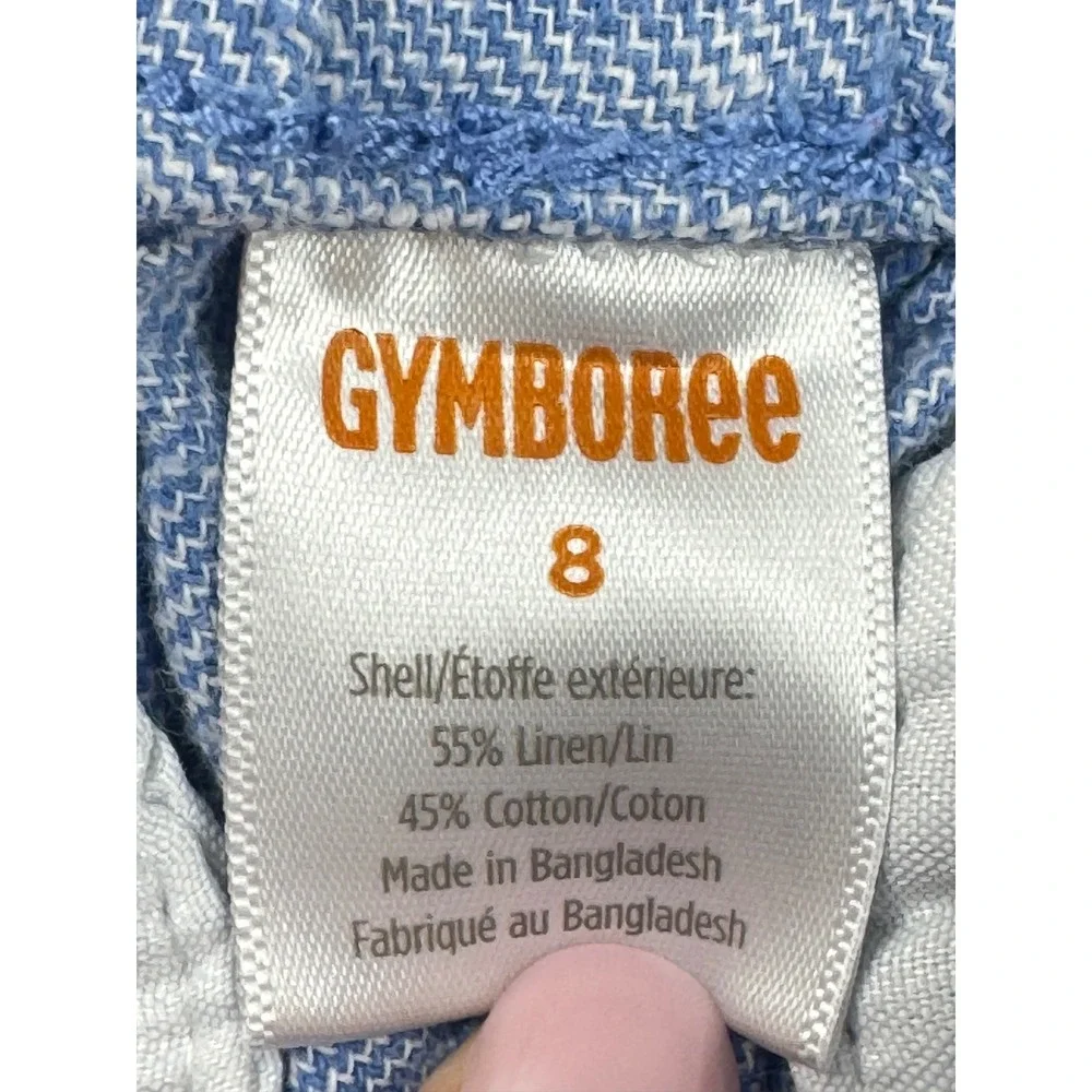 Gymboree Boys Blue Linen Blend Pants Roll Tab Trousers Size 8 Drawstring Summer